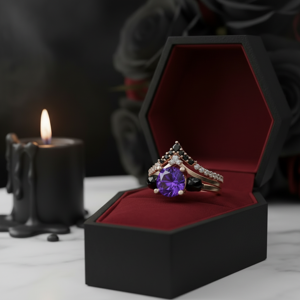 Soulmate- 1ct Violet Round Cut Created Diamond Gothic Ring
