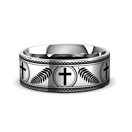PALM BRANCHES on Flat Tungsten Carbide Ring