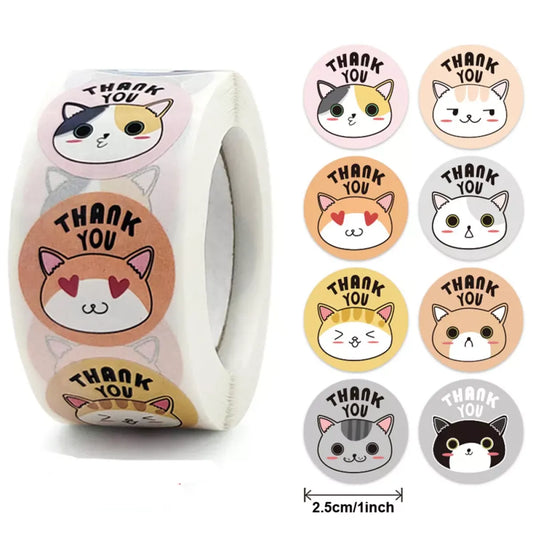 Cute Animal Thank You Stickers Roll - 100-500 PCS