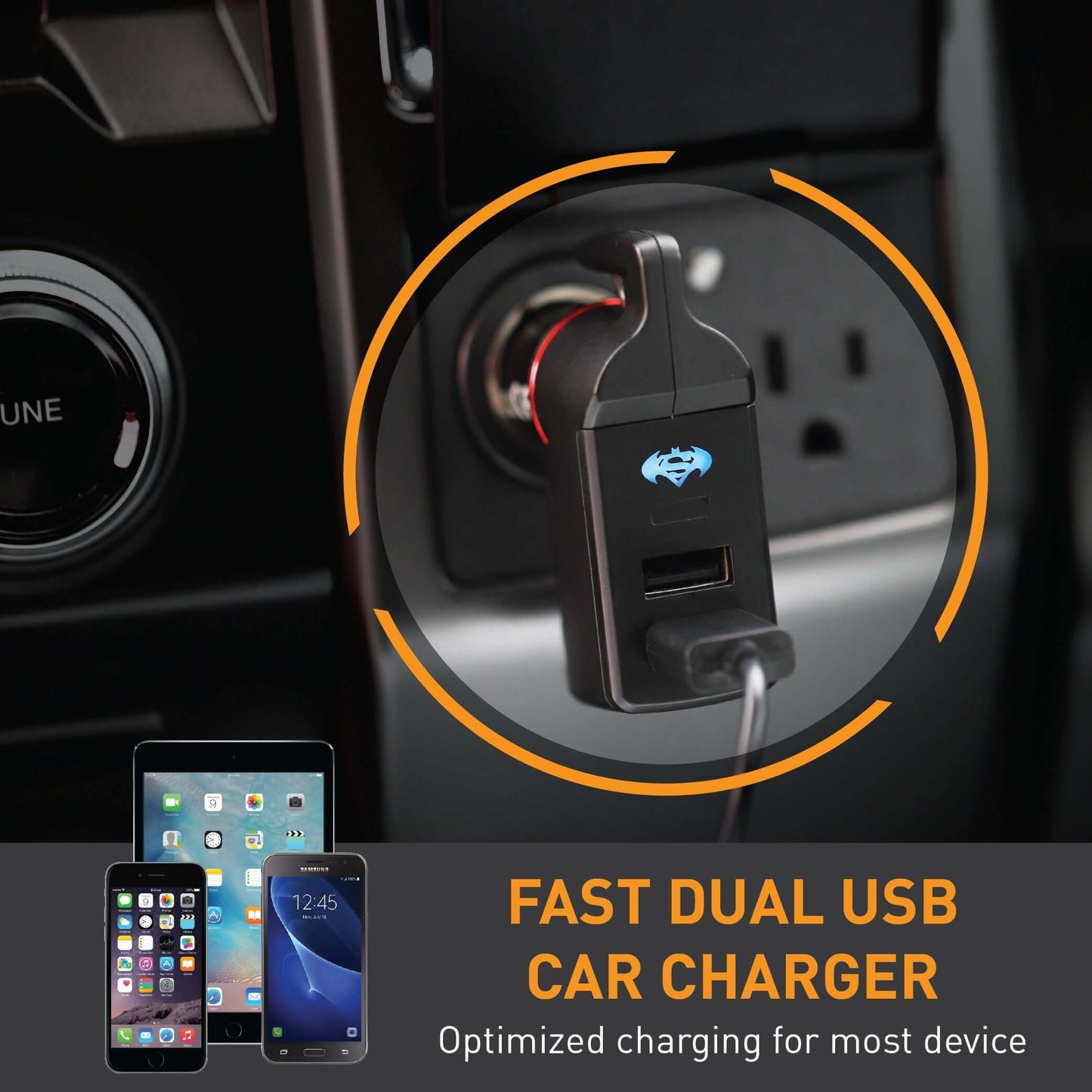 Stinger USB Car Charger Emergency Tool, Seatbelt Cutter, Spring-Loaded Car Window Breaker (Blue Super Batman)