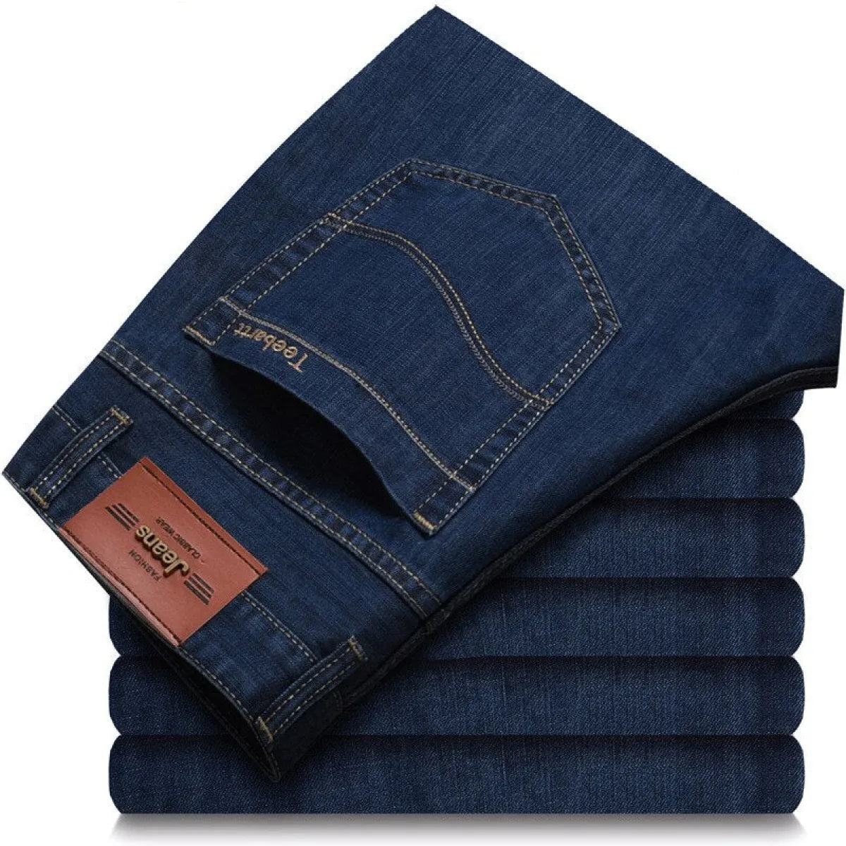 Straight Fit Elastic Denim Trousers