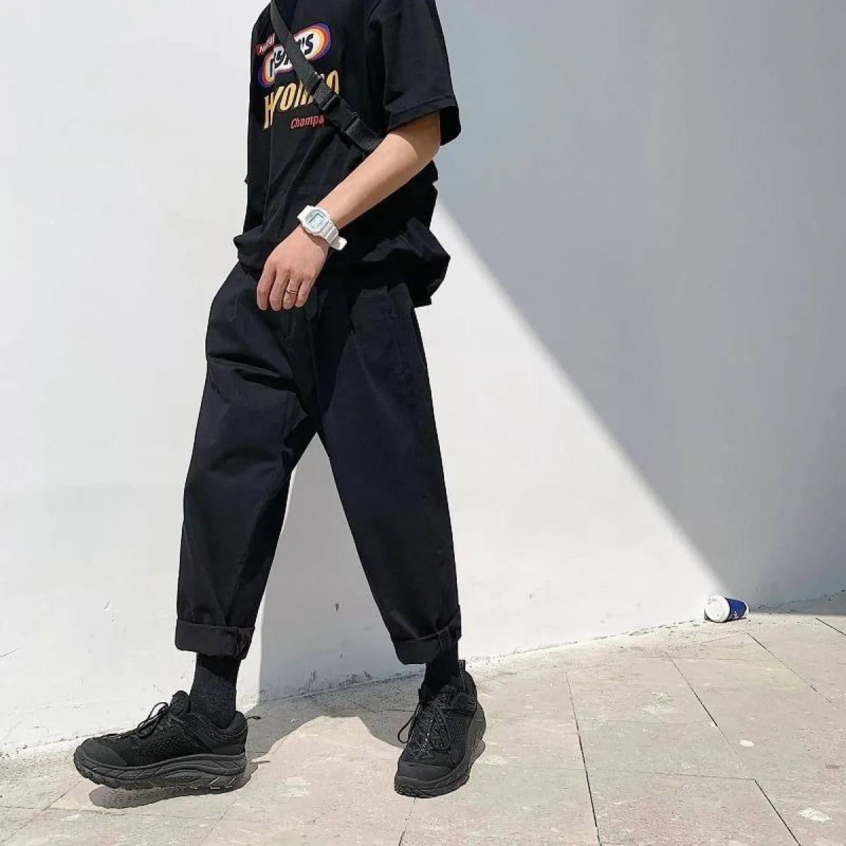 Men's Simple Loose Black Cotton Pants
