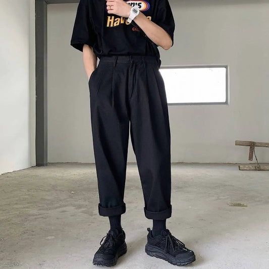 Men's Simple Loose Black Cotton Pants