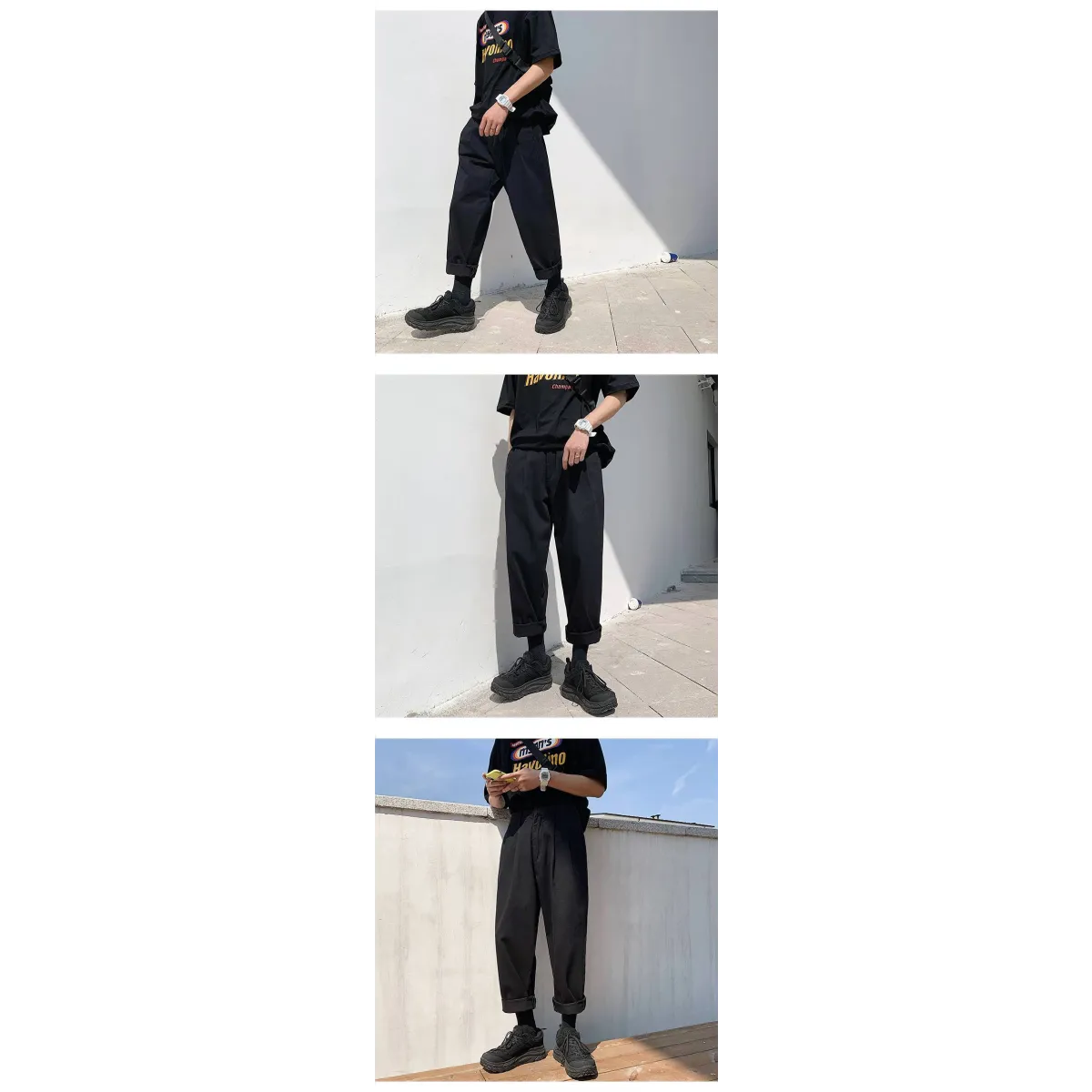 Men's Simple Loose Black Cotton Pants