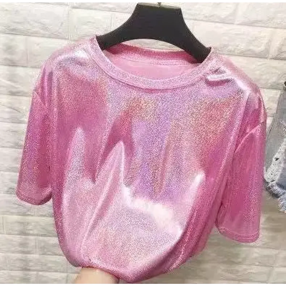 Summer Retro Bright Silk Loose Short Sleeve Top