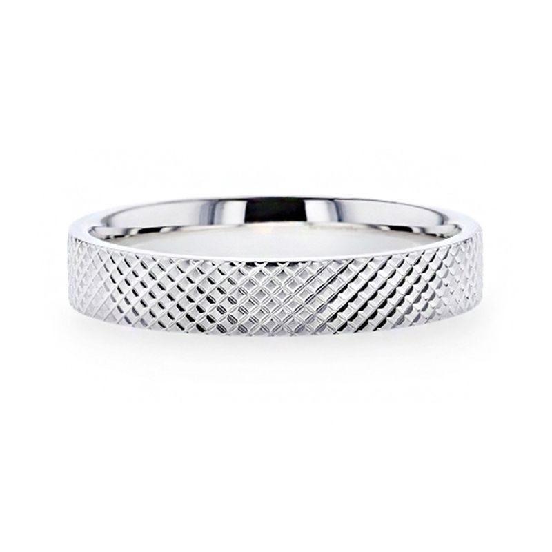 NOBILIA Silver Cross-Hatched Finish Flat Style Wedding Band - 4mm