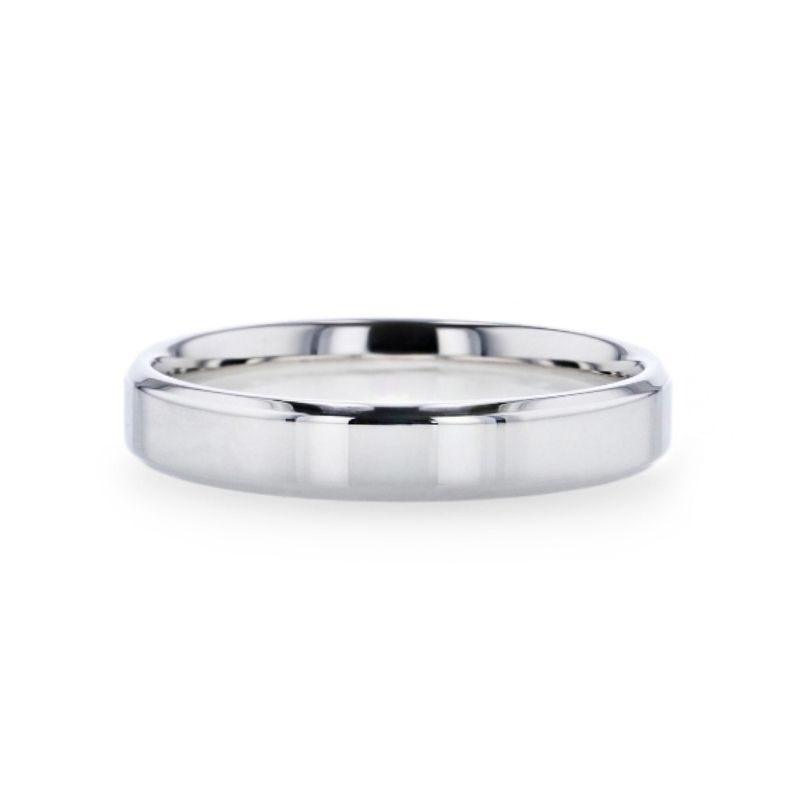 LUCY Sterling Silver Polished Flat-Center Women’s Wedding Band with Beveled Edges - 4mm