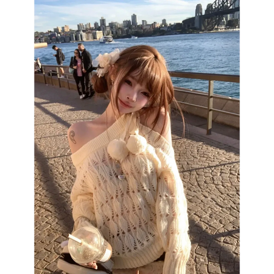 Off-Shoulder Knit Sweater – Sweet Coquette Aesthetic