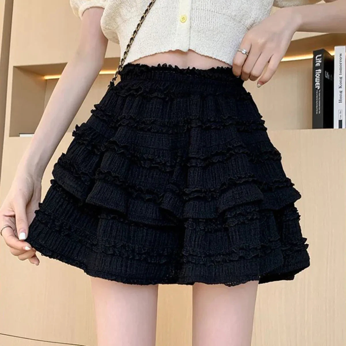 Sweet Lace Ruffle Mini Skirt – Kawaii High-Waist A-Line Style