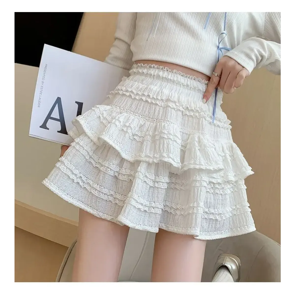 Sweet Lace Ruffle Mini Skirt – Kawaii High-Waist A-Line Style