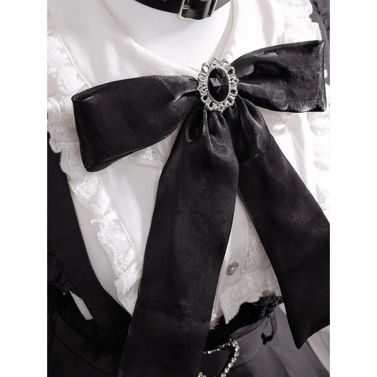 Black & White Sweet Lolita Blouse and Dress – Lace Ruffle Bow Detail