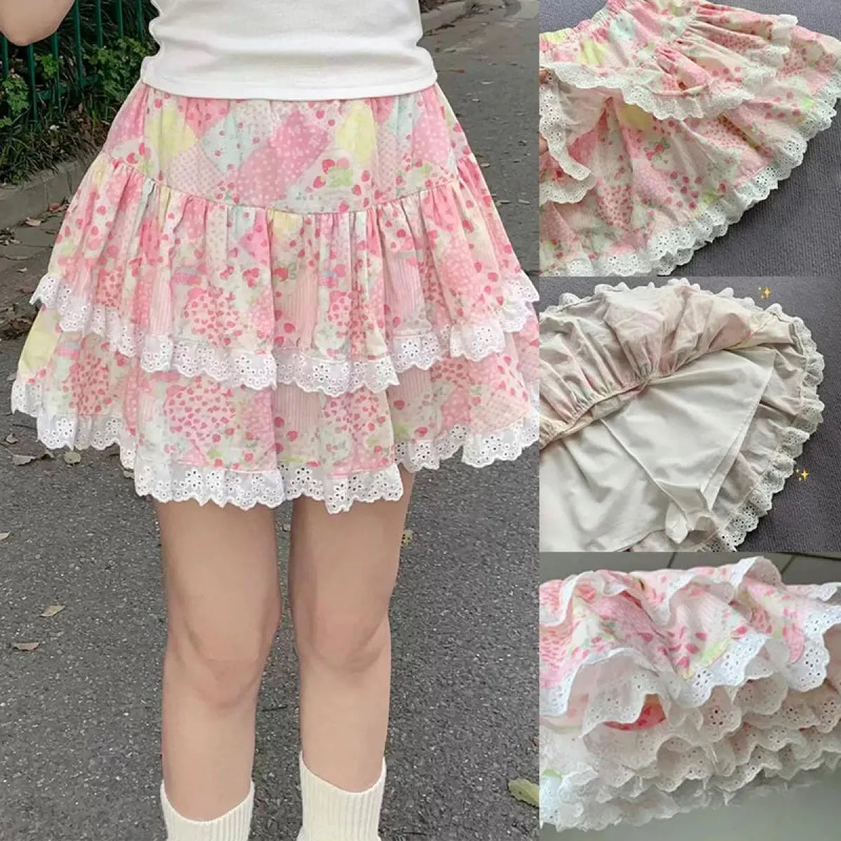 Floral Ruffle Skirt – Kawaii Sweet Lolita Layered Mini