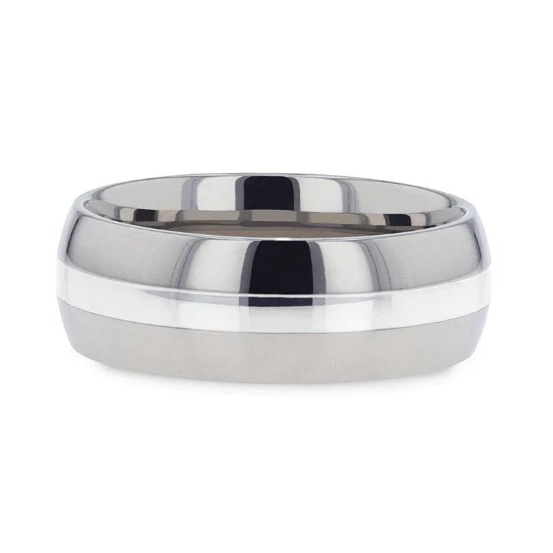 ZILVER Silver Inlay Titanium Wedding Ring with Domed Polished Edges - 6mm & 8mm