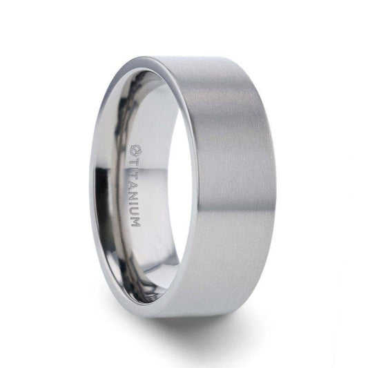 SOLAR Flat Profile Brushed Finish Men’s Titanium Wedding Band – 6mm & 8mm