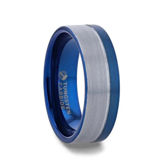 ATLANTIC Duo Color Brushed Center Tungsten Carbide Men's Wedding Band With Blue Ion Plating Inside - 8mm