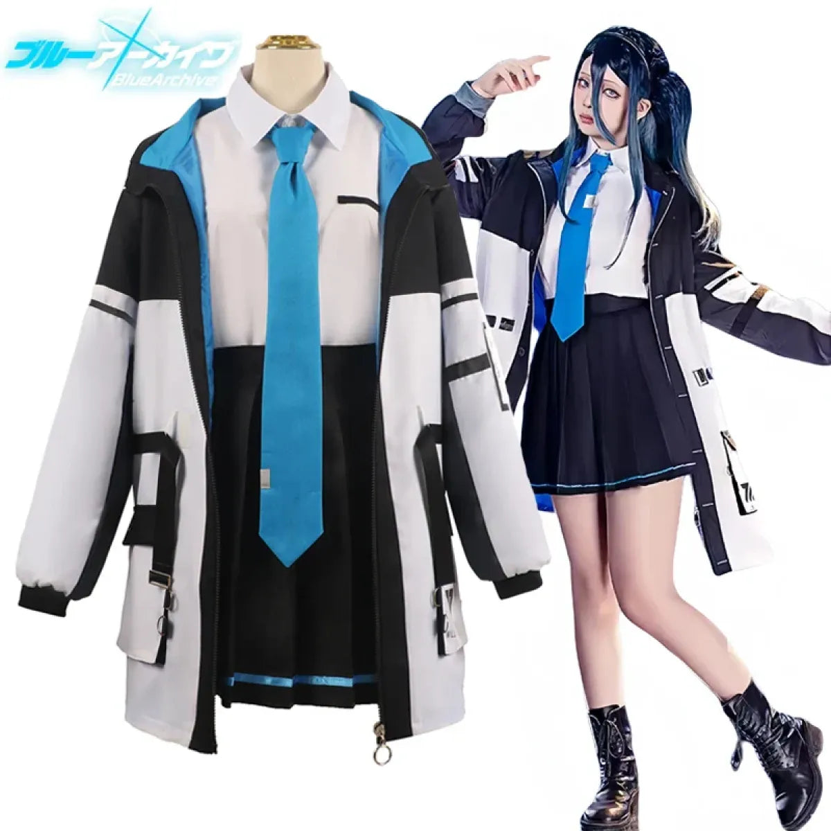 Blue Archive Tendou Arisu Cosplay Costume – Uniform, Wig & Coat Set