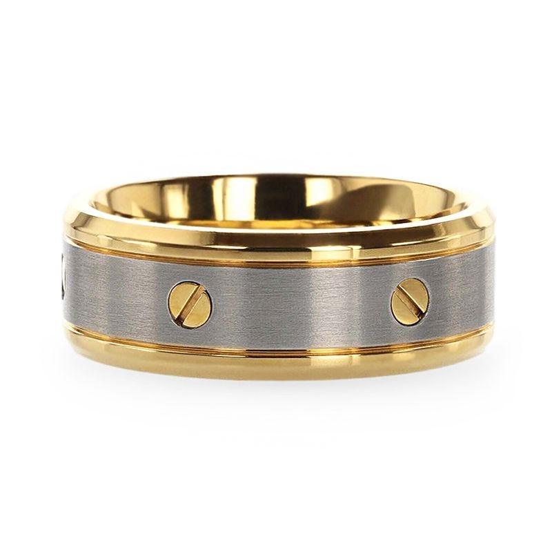 BOUNDLESS Gold-Plated Titanium Flat Brushed Center Ring With Rotating Screw Design And Beveled Polished Edges - 8mm