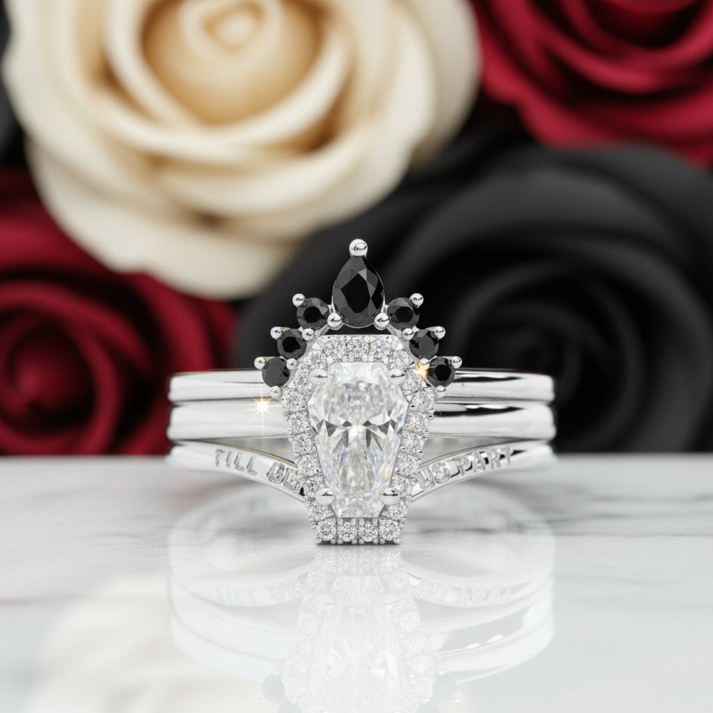Till Death Do Us Part Rings- Rare Coffin Cut Diamond 14k White Gold Ring Set