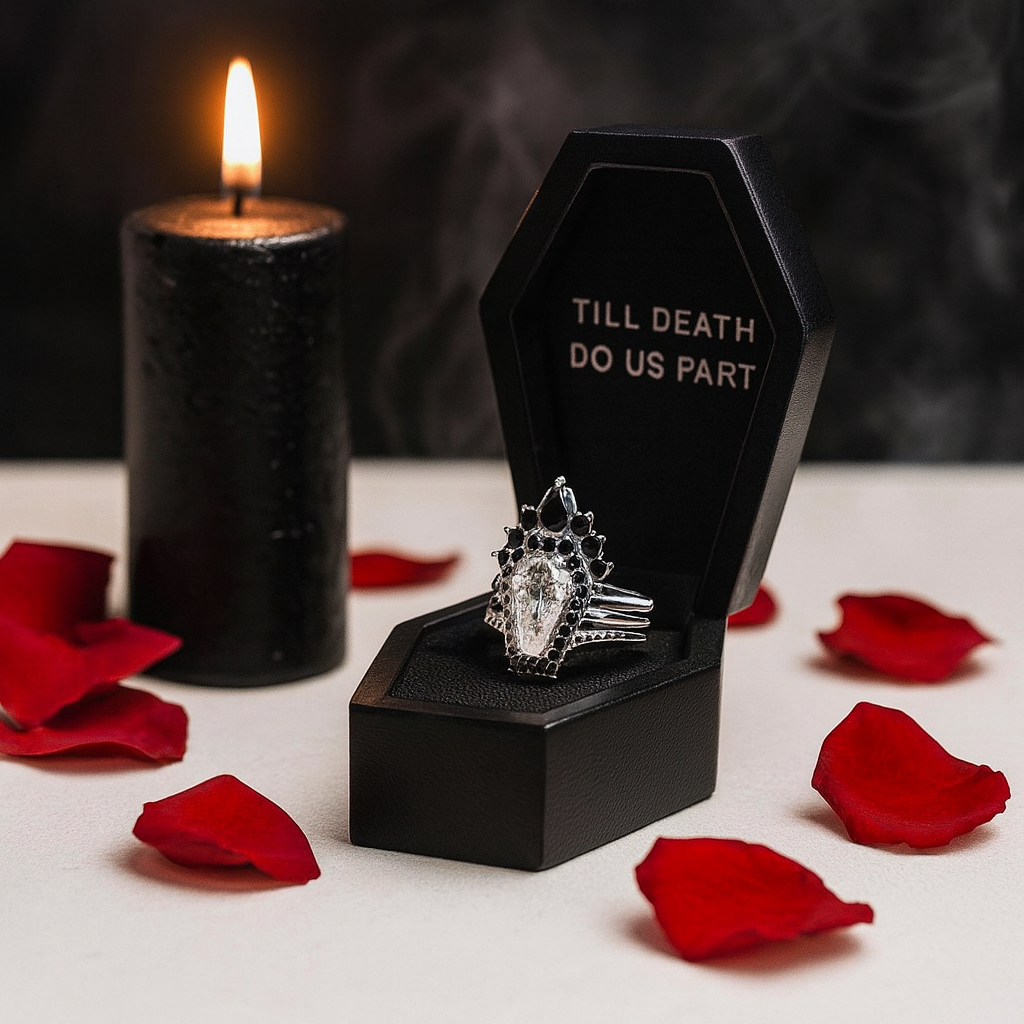 Till Death Do Us Part Rings- Rare Coffin Cut Diamond 14k White Gold Ring Set
