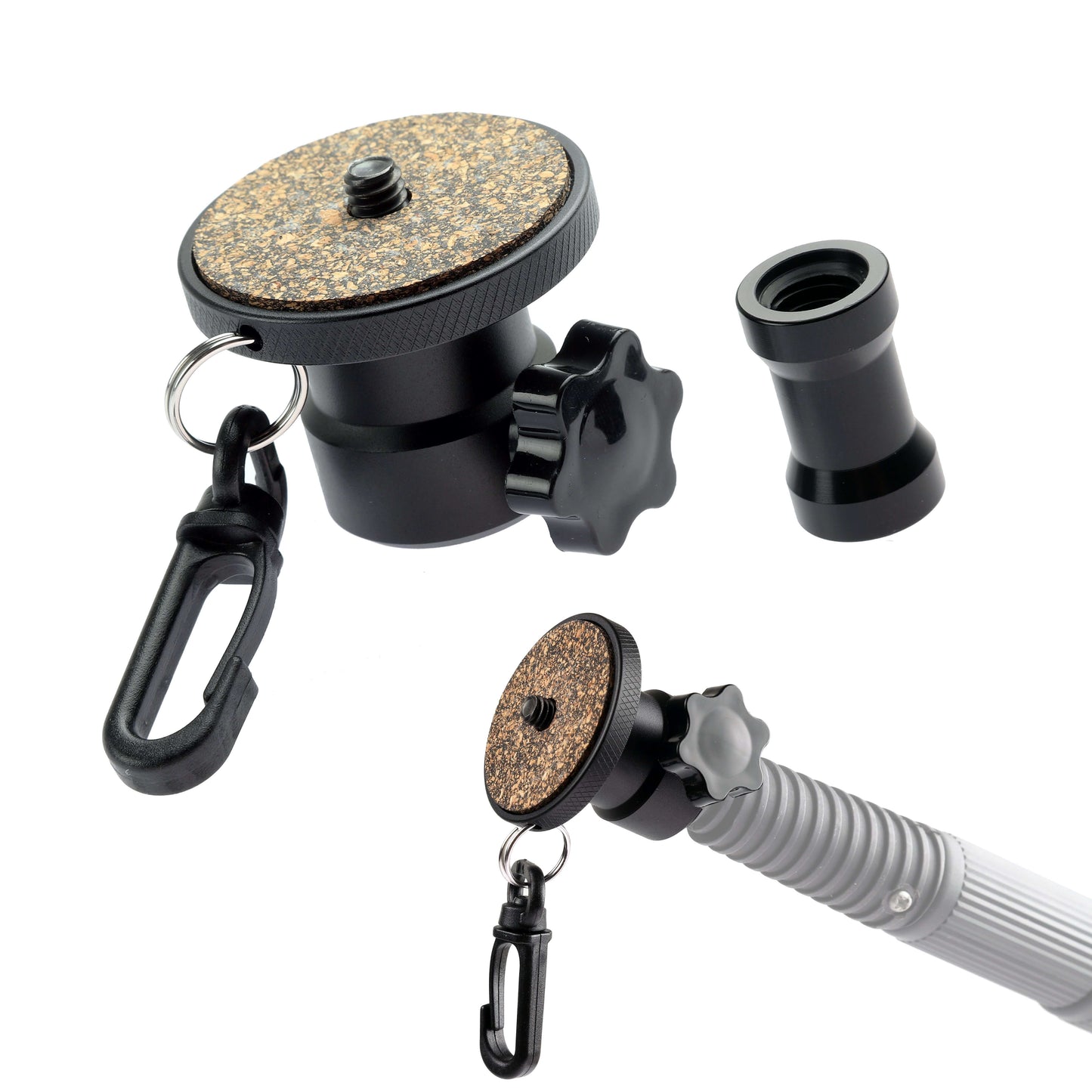 Painter Pole to 1/4"-20 Tripod Mount Adapter with Carabiner – Camera Extension Pole Adapter for Pocket 3, Smartphone Clamp, Action Cameras – High Angle Photo & Video Shooting Tool