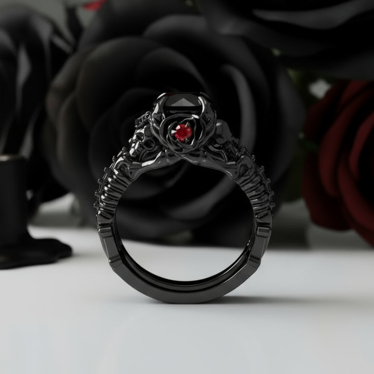 Together Forever- 1.25 Carat Black Diamond Gothic Ring Set
