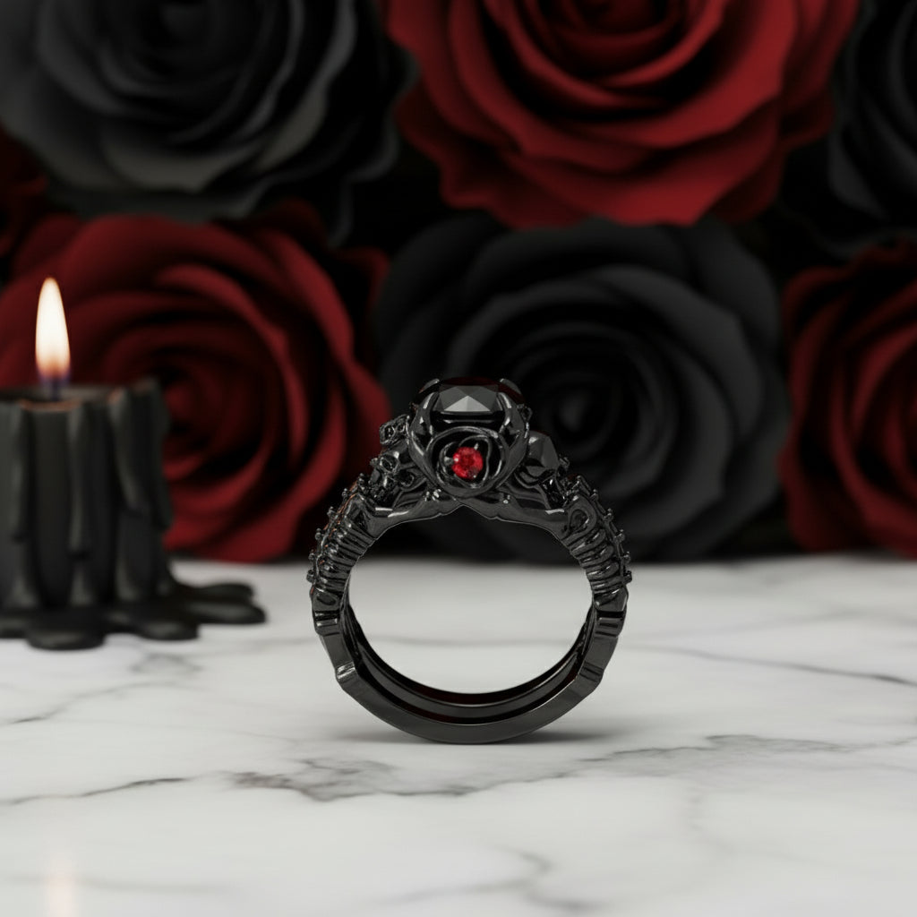 1.25 Carat Black Diamond Gothic Ring Set - Together Forever