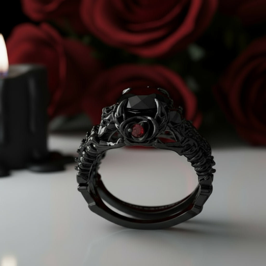 Together Forever- 1.25 Carat Black Diamond Gothic Ring Set