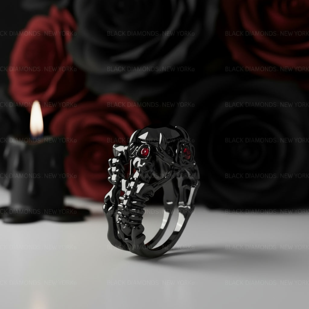 1.25 Carat Black Diamond Gothic Ring Set - Together Forever