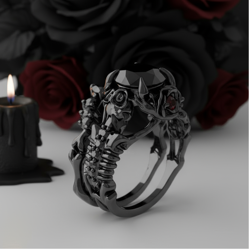 Together Forever- 1.25 Carat Black Diamond Gothic Ring Set