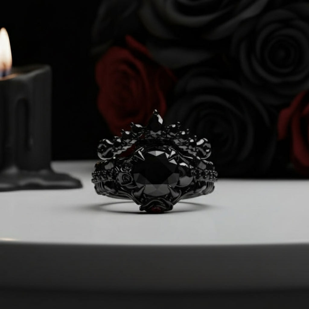 1.25 Carat Black Diamond Gothic Ring Set - Together Forever