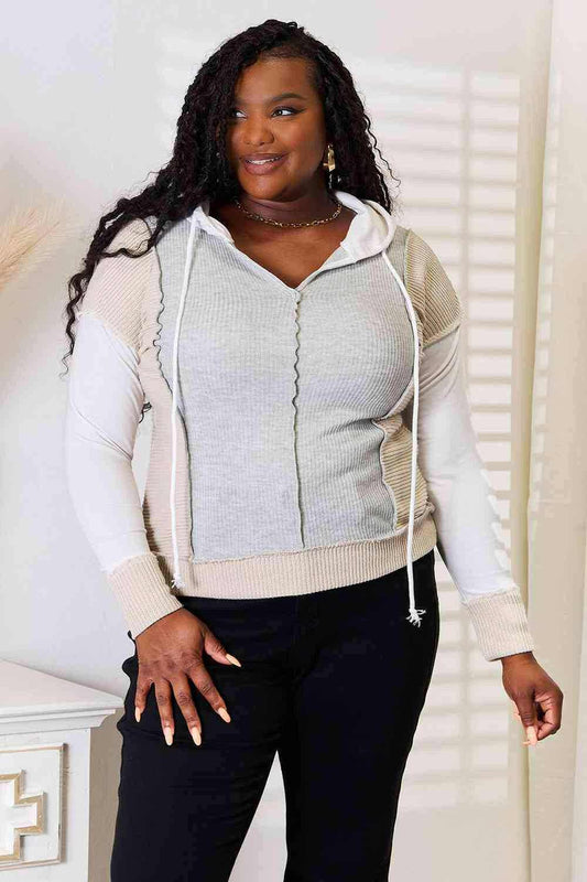 Chic color block hoodie with seam details