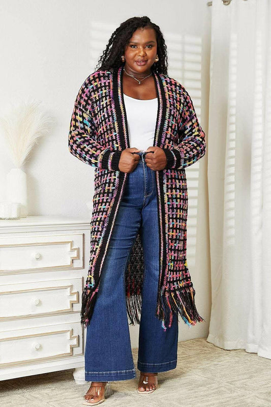Bohemian fringe knit cardigan