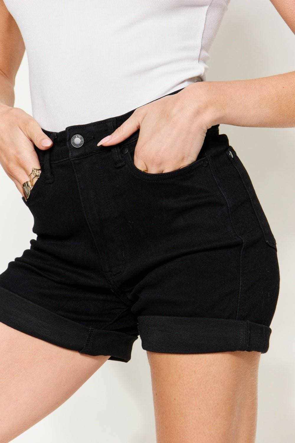 Cuffed high-rise denim shorts by Judy Blue