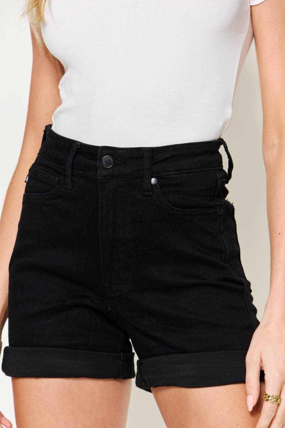 Cuffed high-rise denim shorts by Judy Blue