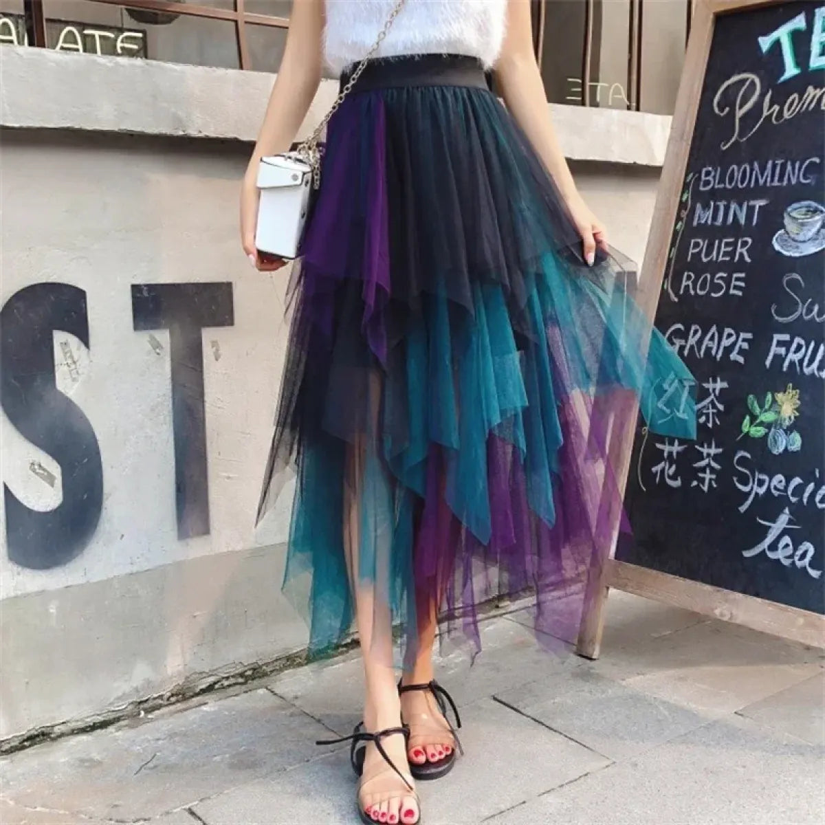 Tulle Midi Skirt for Women - Harajuku High Waist Fashion Summer Tutu