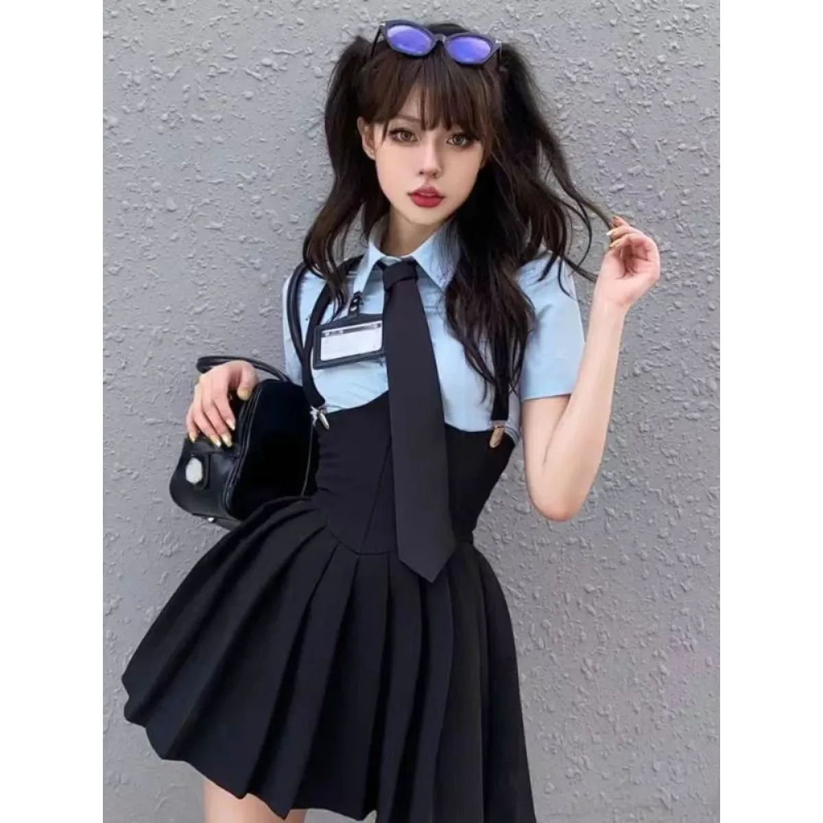 Preppy Style Two-Piece School Uniform Set - Corset Shirt and Pleated Skirt