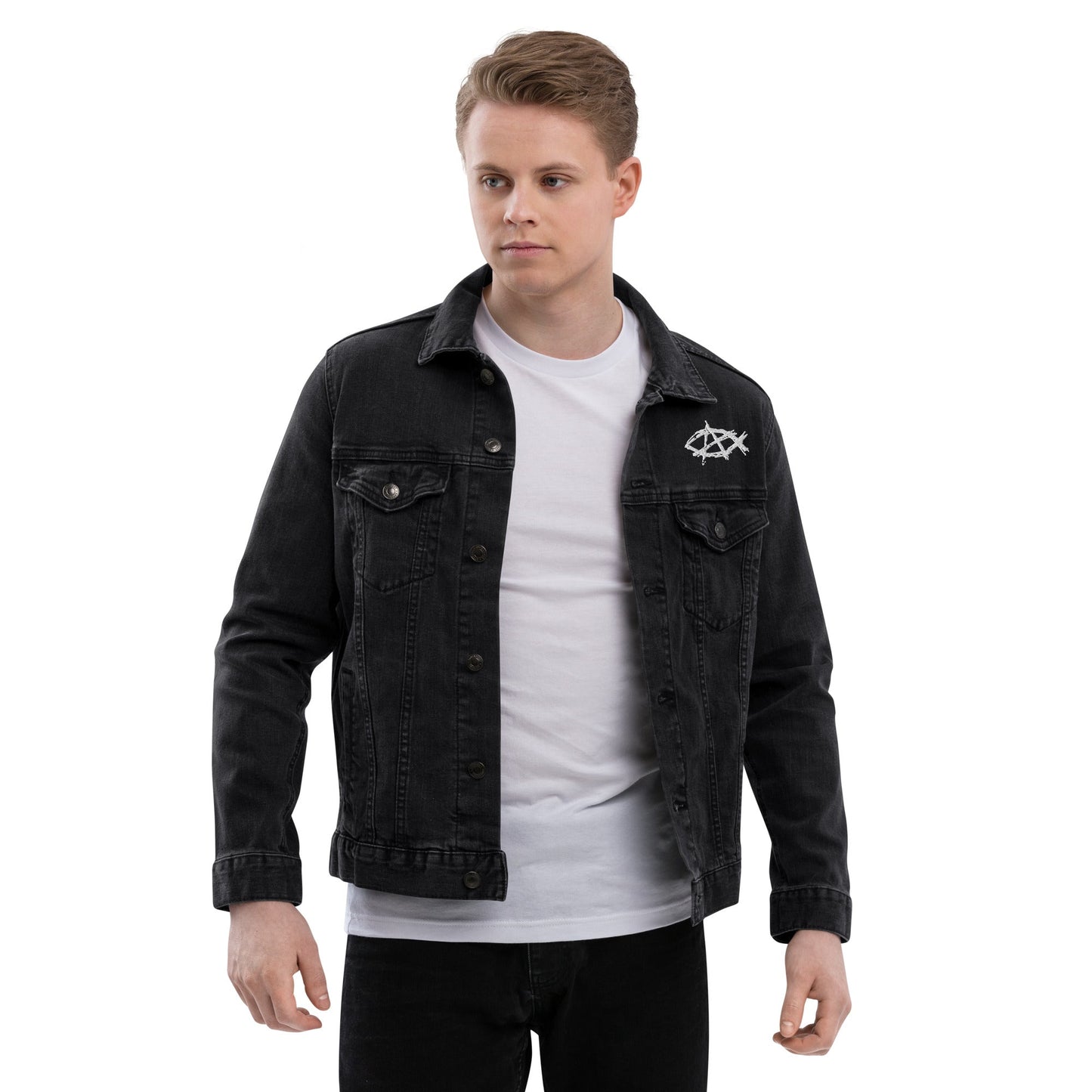 Anarchochristian Embroidered Unisex denim jacket