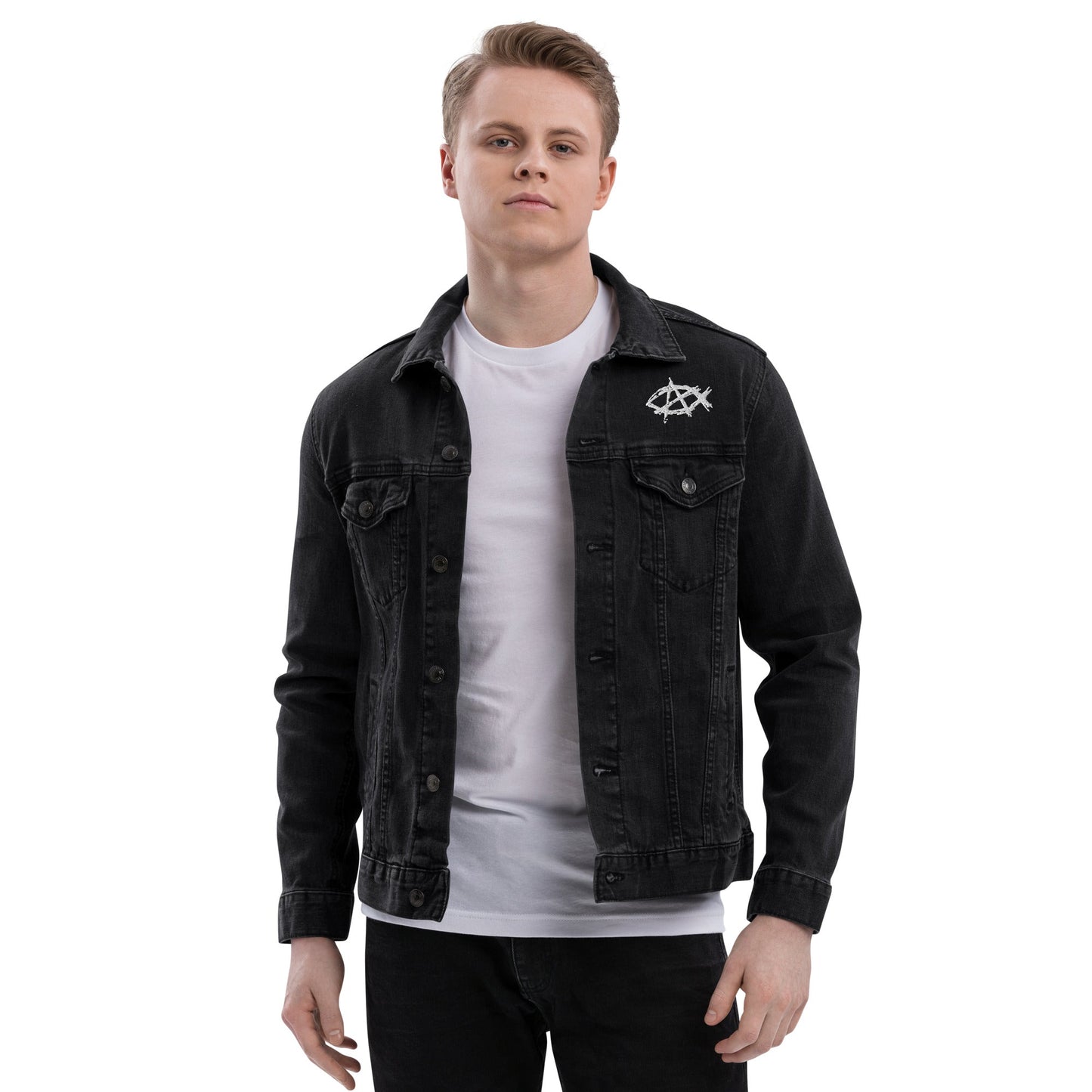 Anarchochristian Embroidered Unisex denim jacket