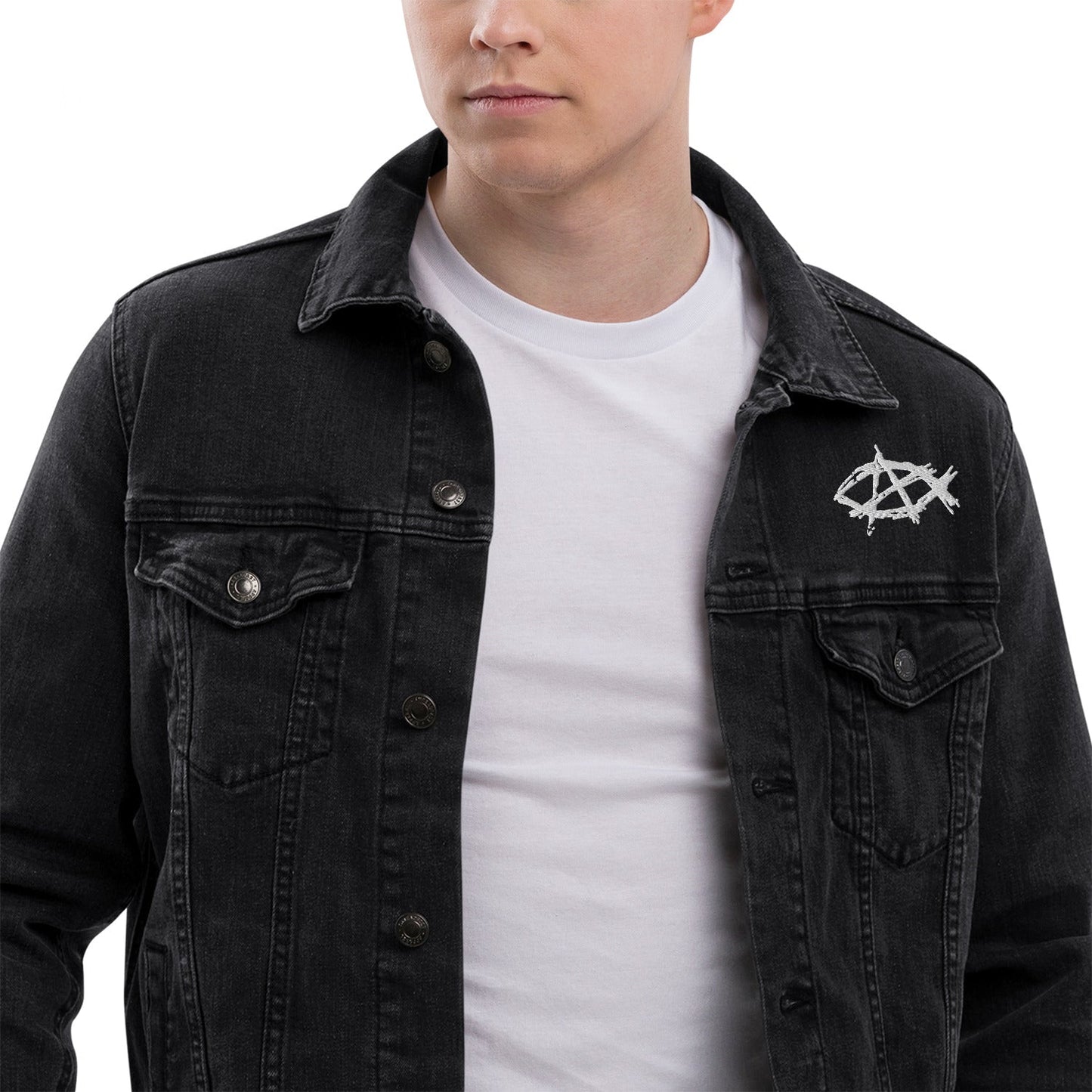 Anarchochristian Embroidered Unisex denim jacket