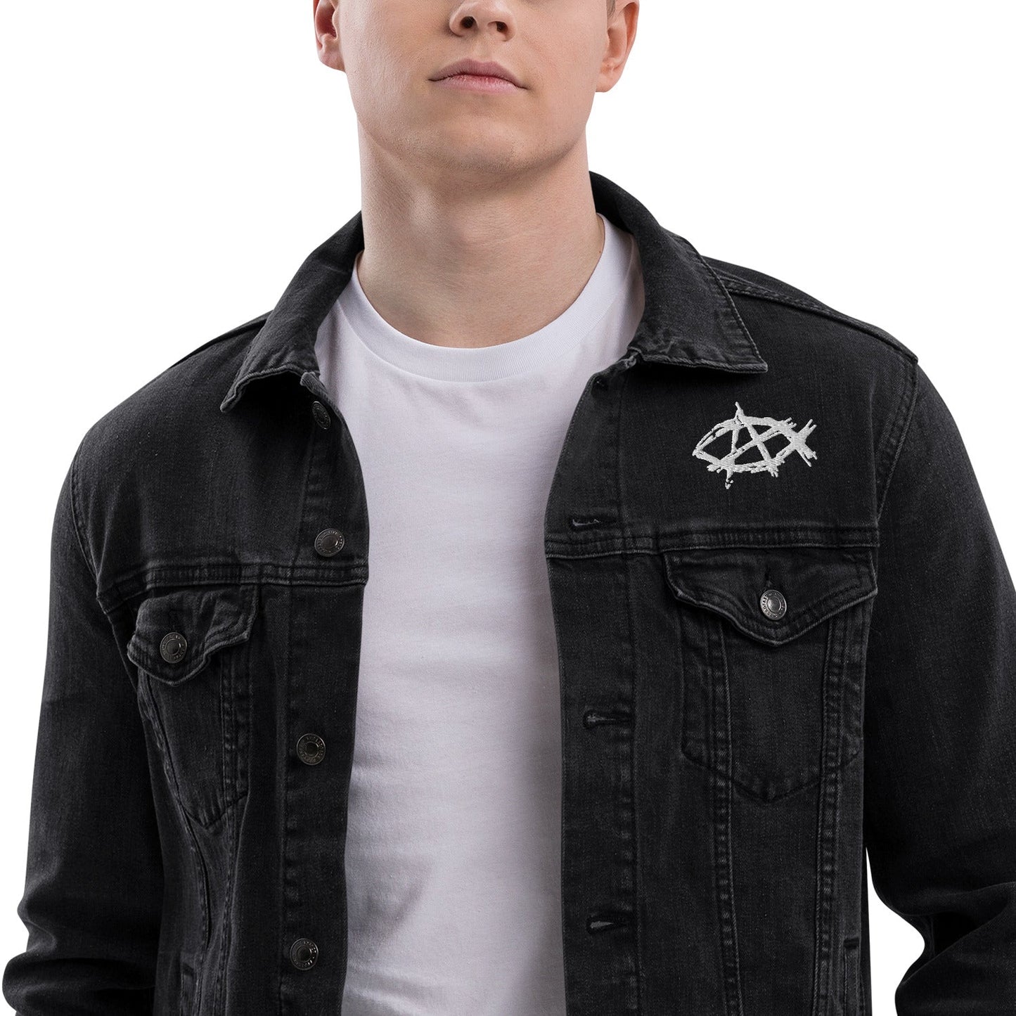 Anarchochristian Embroidered Unisex denim jacket