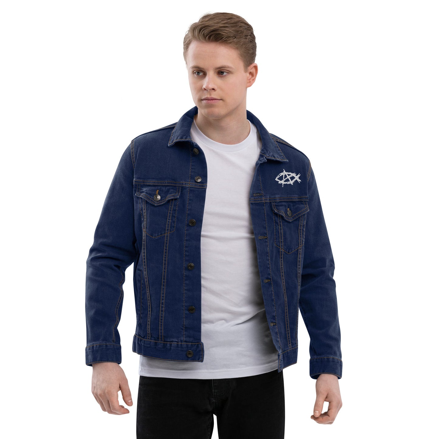 Anarchochristian Embroidered Unisex denim jacket