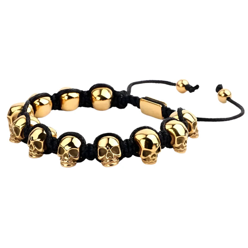 Unisex Skull Beads Gothic Bracelet with Braided Wrap