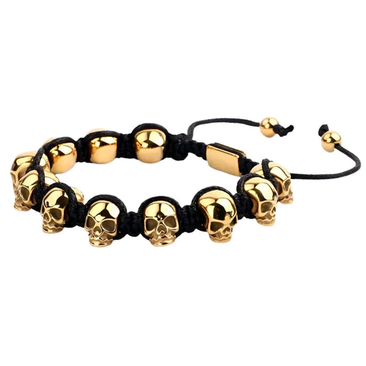 Unisex Skull Beads Gothic Bracelet with Braided Wrap