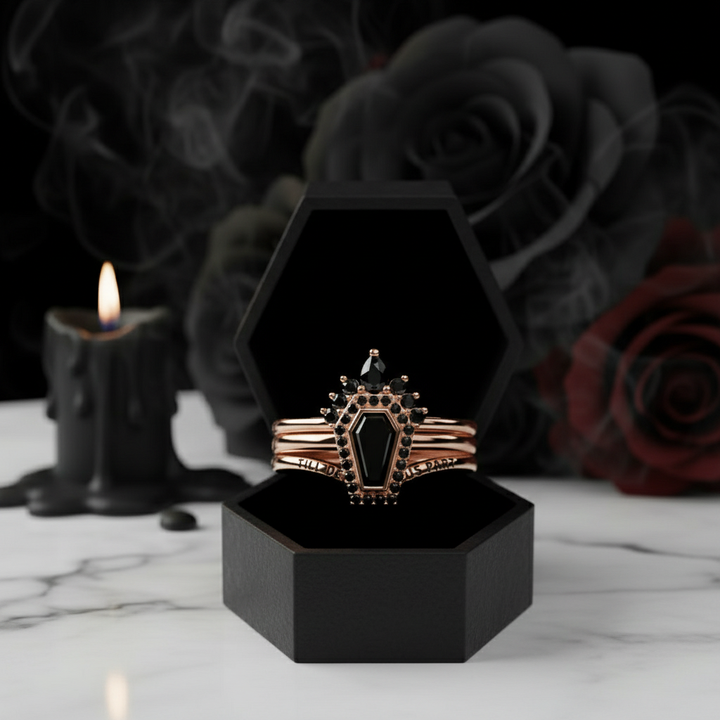Until Death Rings- Limited Coffin Shape Diamond Wedding Rings