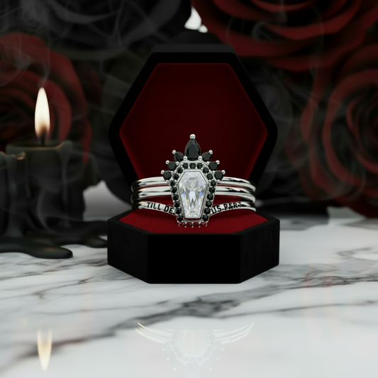 Until Death Rings- Limited Coffin Shape Diamond Wedding Rings
