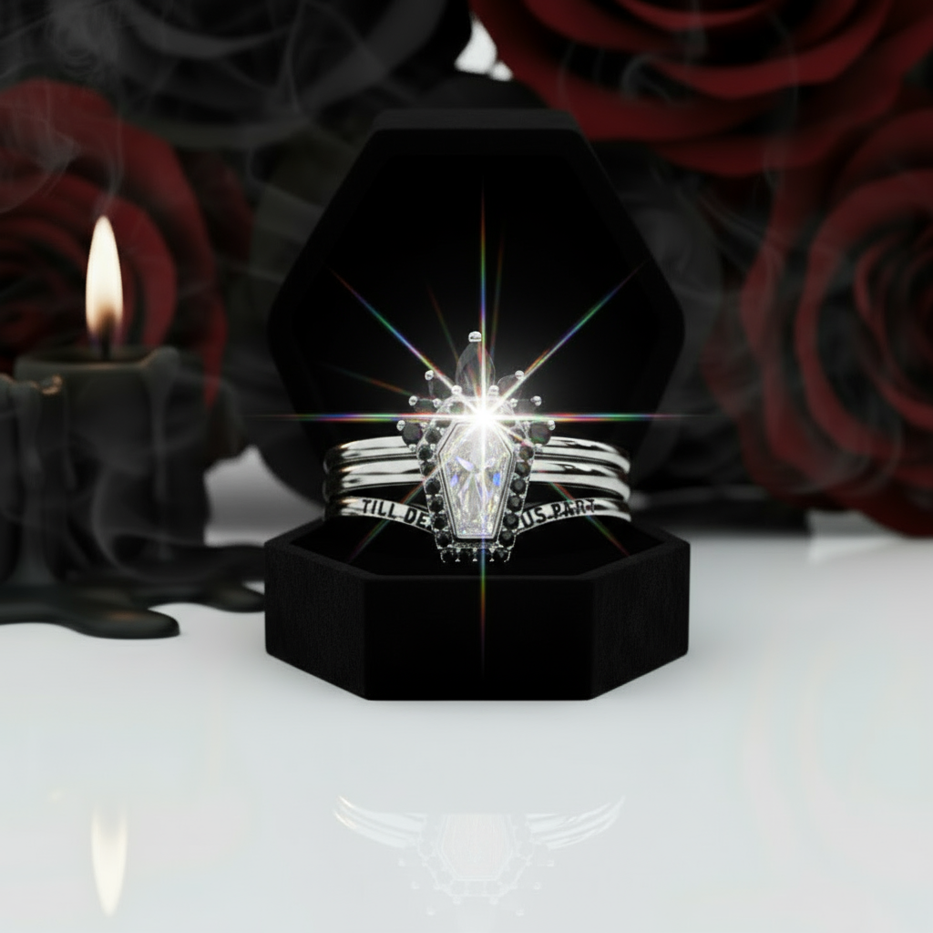 Until Death Rings- Limited Coffin Shape Diamond Wedding Rings