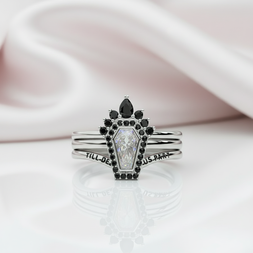 Until Death Rings- Limited Coffin Shape Diamond Wedding Rings