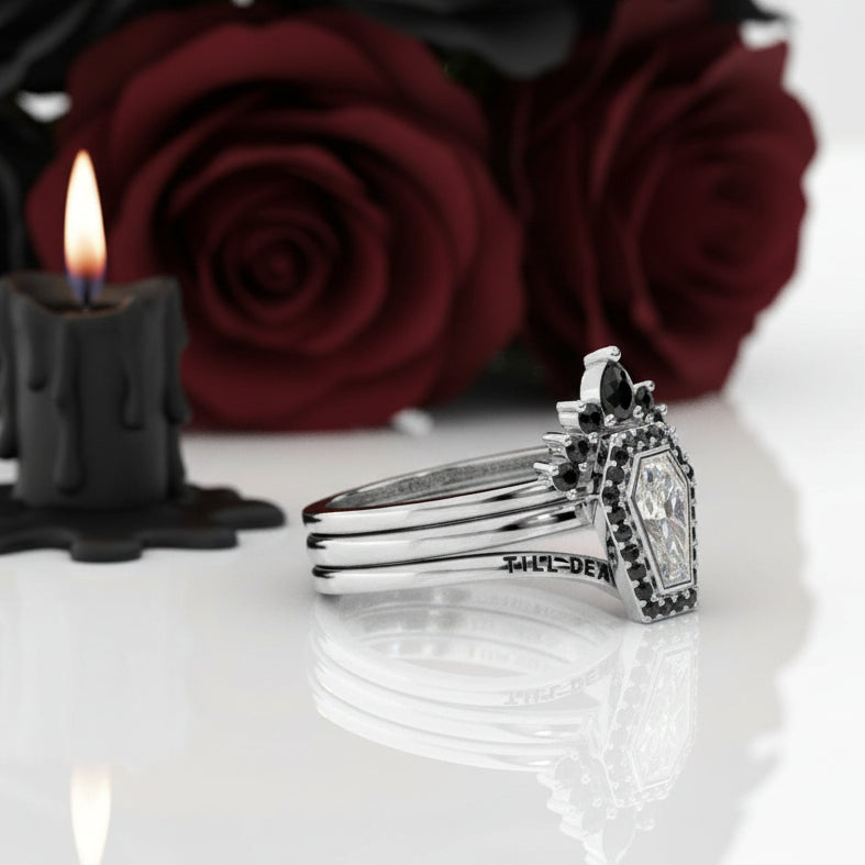 Until Death Rings- Limited Coffin Shape Diamond Wedding Rings