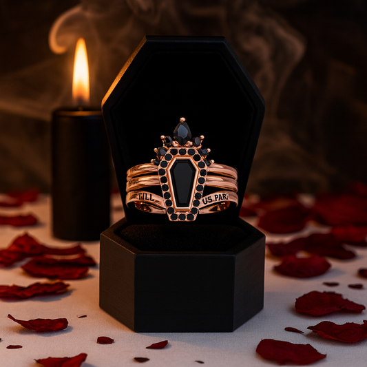 Until Death Rings- Limited Coffin Shape Diamond Wedding Rings