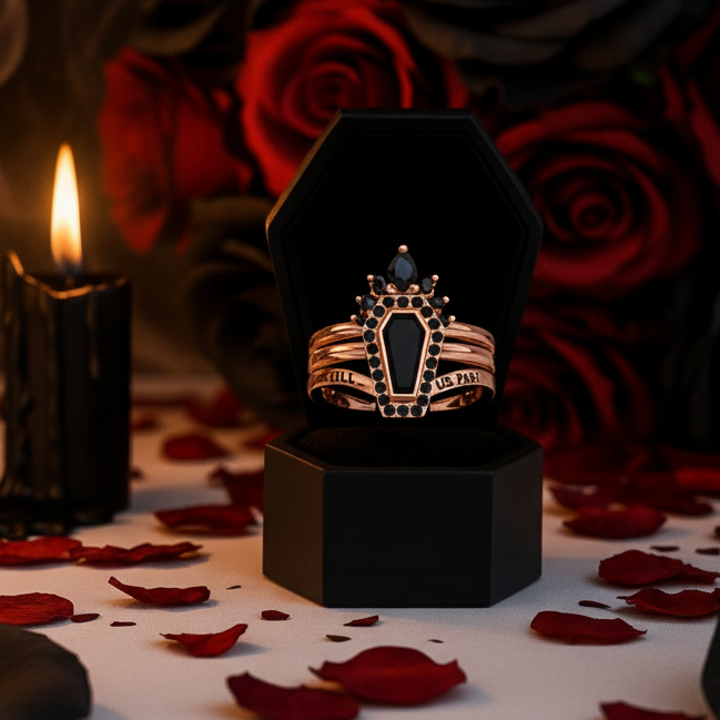Until Death Rings- Limited Coffin Shape Diamond Wedding Rings